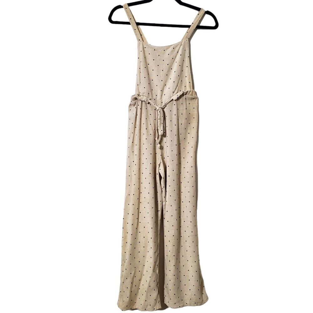 Self Esteem 90s Linen Bib Overall Jumpsuit Size M Polka-Dot Nature Hippie Womens
